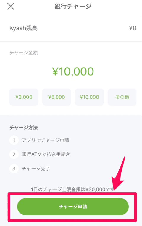 kyashチャージ申請